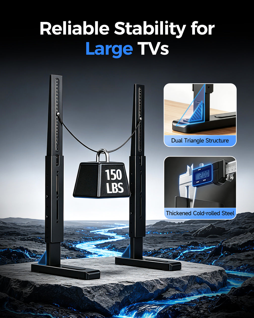 Suptek Universal TV Legs for 24-75-85-92 Inch TV Height Adjustable Stand-Large TV Stand Holds up to 150lbs Max VESA 800x600, TV Legs Replacement Suitable for Soundbar, Livingroom & Bedroom