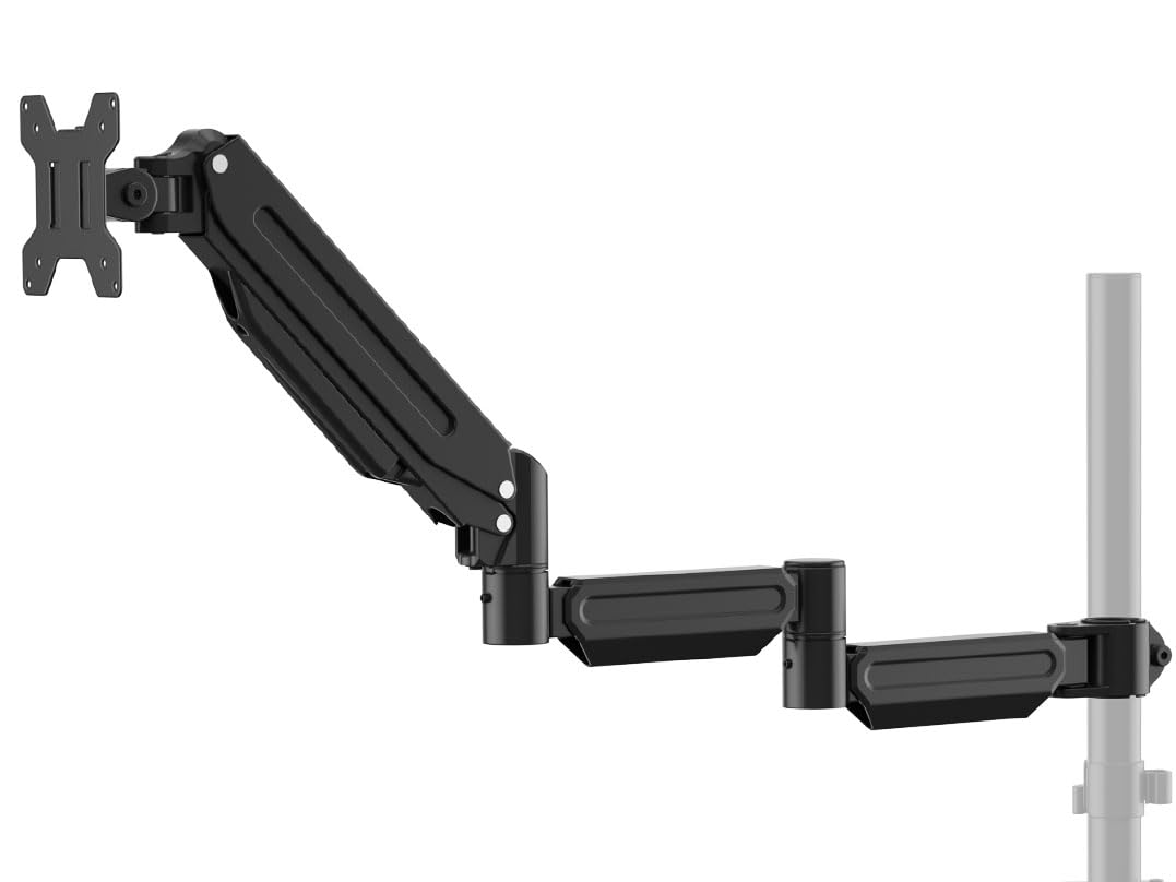 suptek Single Monitor Arm for Desk Mount Stand,Adjustable Monitor Arm for 17 to 32 inch Screen, Support Weight up to 22lbs, Mounting Holes 75x75mm to 100x100mm,Pneumatic Pole Mount Arm Black