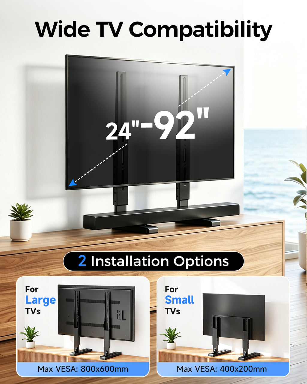 Suptek Universal TV Legs for 24-75-85-92 Inch TV Height Adjustable Stand-Large TV Stand Holds up to 150lbs Max VESA 800x600, TV Legs Replacement Suitable for Soundbar, Livingroom & Bedroom