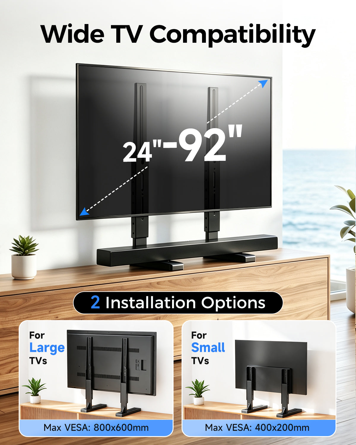 Suptek Universal TV Legs for 24-75-85-92 Inch TV Height Adjustable Stand-Large TV Stand Holds up to 150lbs Max VESA 800x600, TV Legs Replacement Suitable for Soundbar, Livingroom & Bedroom