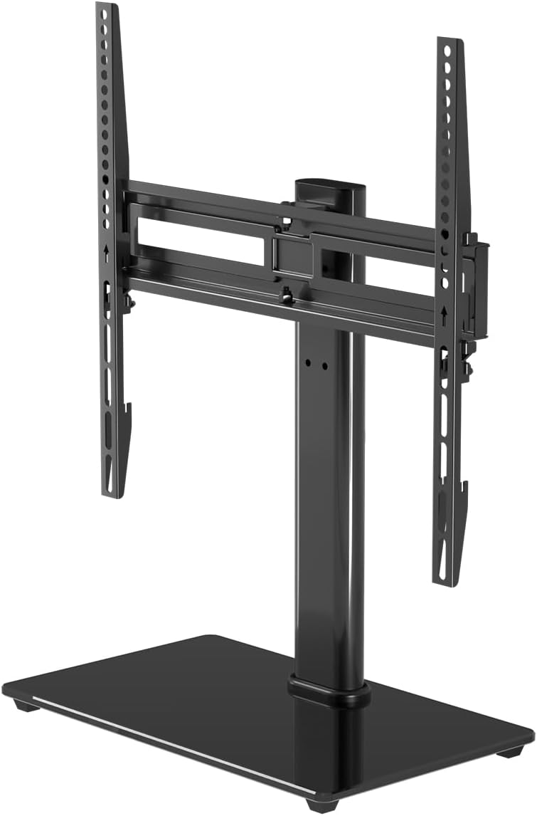 Suptek Universal Swivel Table Top TV Stand for 26-60 inch LED OLED Flat Curved Screens, Height Adjustable TV Mount Stand with Glass Base Hold up to 99lbs, Max VESA 400x400mm,TS202