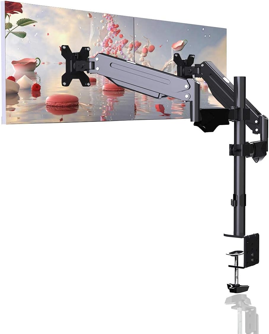 Suptek Dual Monitor Mount Stand-Height Adjustable Gas Spring Monitor Arm Desk Mount Vesa Bracket with C Clamp,Grommet Base for 2 Computer Screens 17 to 27 inches up to 13.2lbs(MD8422)