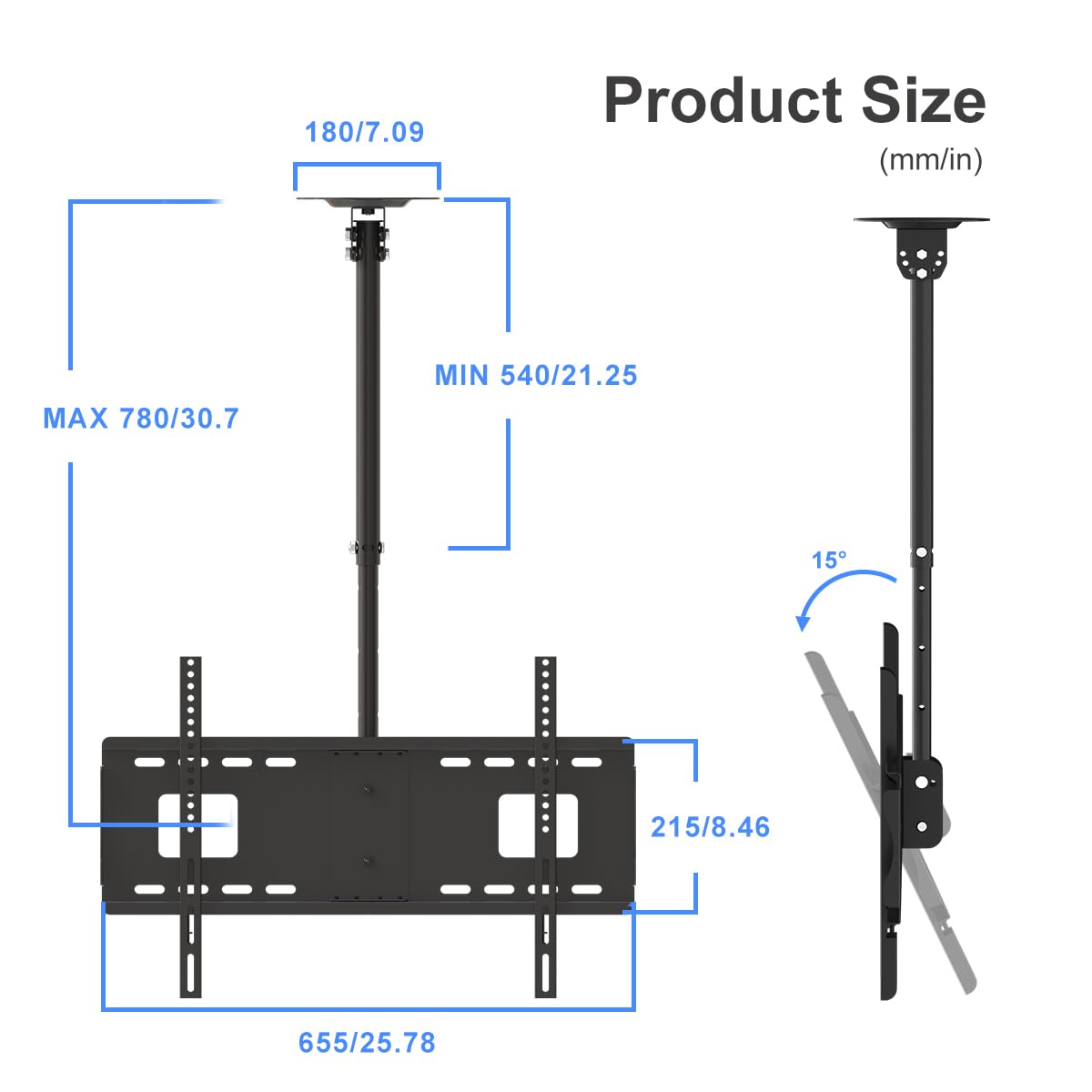 Suptek Ceiling TV Mount Fits Most 26-65 inch LCD LED Plasma Panel Display with Max VESA 400x400mm Loaded up to 45kg/100lbs Height Adjustable MC4602