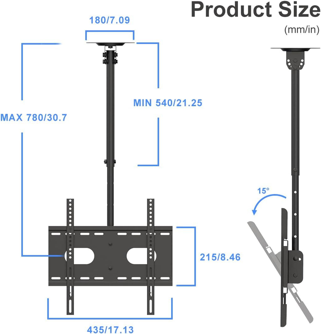 Suptek Ceiling TV Mount Fits Most 26-65 inch LCD LED Plasma Panel Display with Max VESA 400x400mm Loaded up to 45kg/100lbs Height Adjustable MC4602