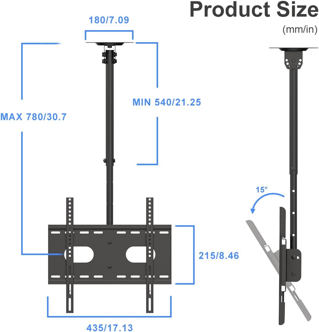 Suptek Ceiling TV Mount Fits Most 26-65 inch LCD LED Plasma Panel Display with Max VESA 400x400mm Loaded up to 45kg/100lbs Height Adjustable MC4602