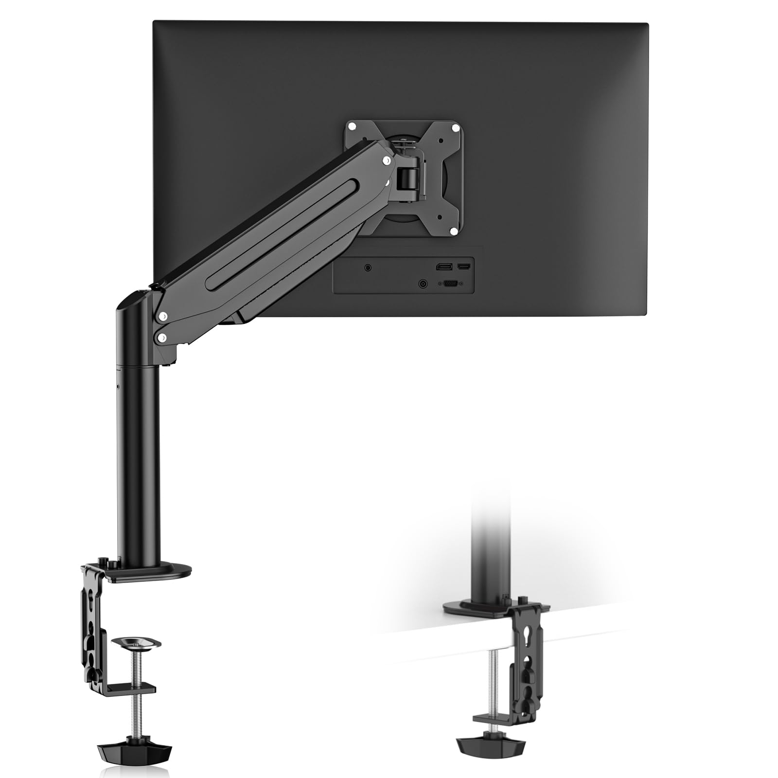 suptek Single Monitor Mount Gas Spring Arm Mount with Base,Free standing Pneumatic Height Adjustable Monitor Desk Stand for 17 to 35 inch,Holds up to 24.25lbs,Black(ML8XC)