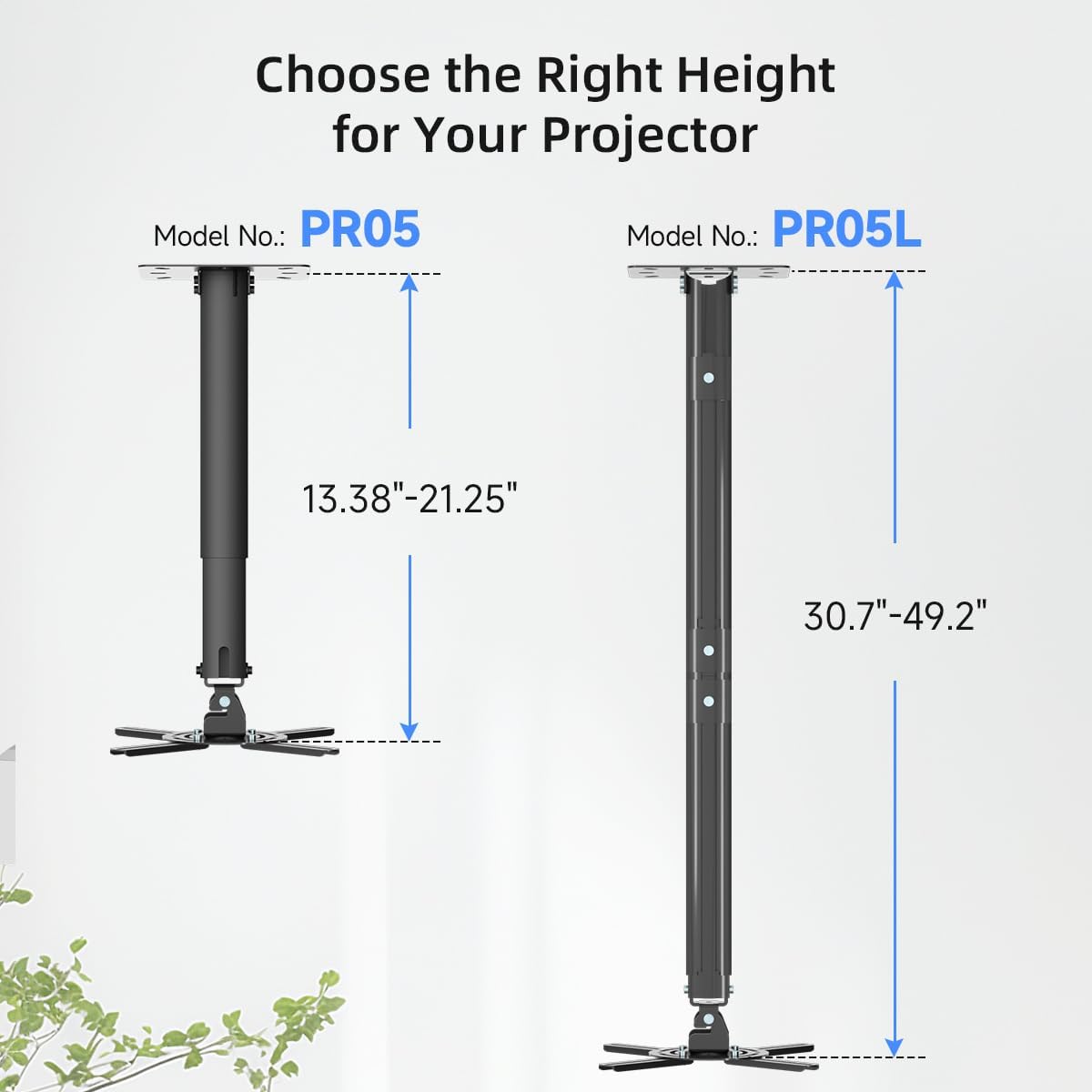 suptek Projector Ceiling Mount Bracket Fits Flat or Sloped Ceiling Height Adjustable with Extendable Length 30.7-49.21inch,for LCD/DLP Projectors,Black (PR05LB)