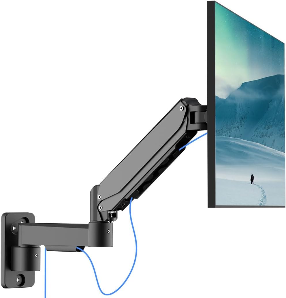 suptek Single Monitor Wall Mount for 17 to 32 Inch Screens, Gas Spring Monitor Arm Wall Mount Holds Up to 11KG/24lbs, Full Motion Adjustable,VESA Mount 75x75/100x100mm(WMX2)