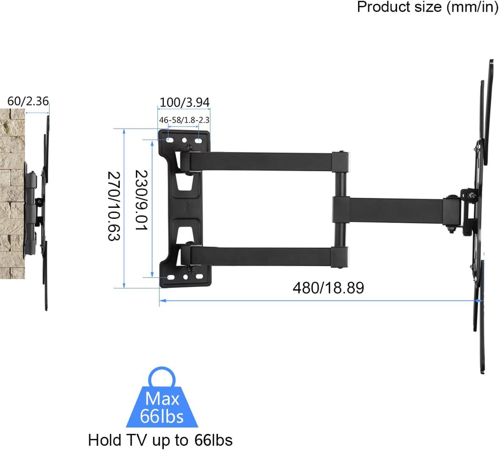 Suptek TV Wall Mount Swivel and Tilt Full Motion for Most 23 to 60 inch TV Mount up to 66lbs max VESA 400x400mm (A1+)
