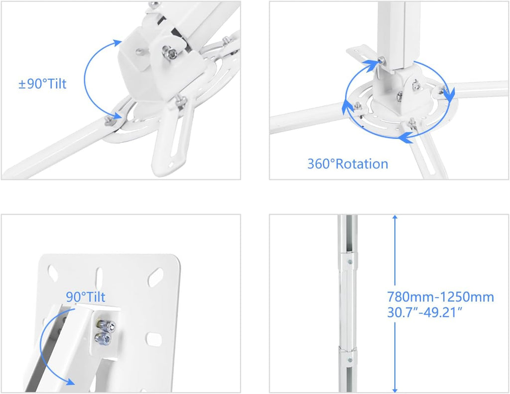 suptek Projector Ceiling Mount Bracket Fits Flat or Sloped Ceiling Height Adjustable with Extendable Length 30.7-49.21inch,for LCD/DLP Projectors,Black (PR05LB)