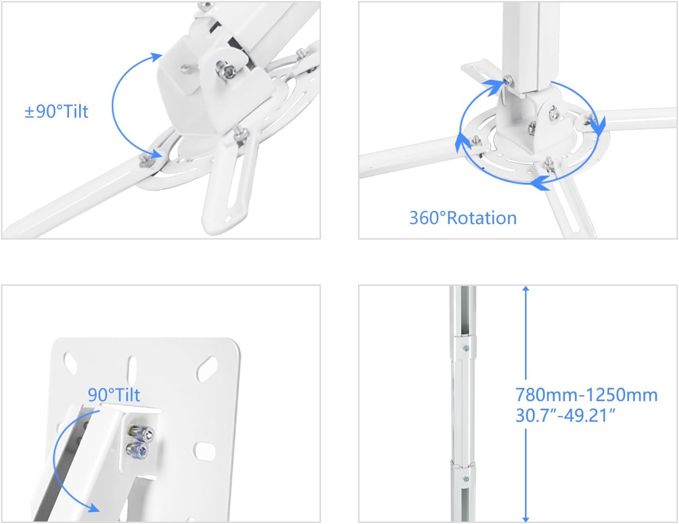 suptek Projector Ceiling Mount Bracket Fits Flat or Sloped Ceiling Height Adjustable with Extendable Length 30.7-49.21inch,for LCD/DLP Projectors,Black (PR05LB)