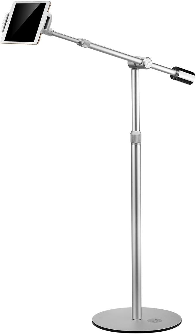 suptek Aluminum Tablet Floor Stand 360° Flexible Height Adjustable Cell Phone Holder Mount for iPad, iPhone, Samsung, Asus and More 4.7-11 inch Devices, Good for Bed, Kitchen, Office