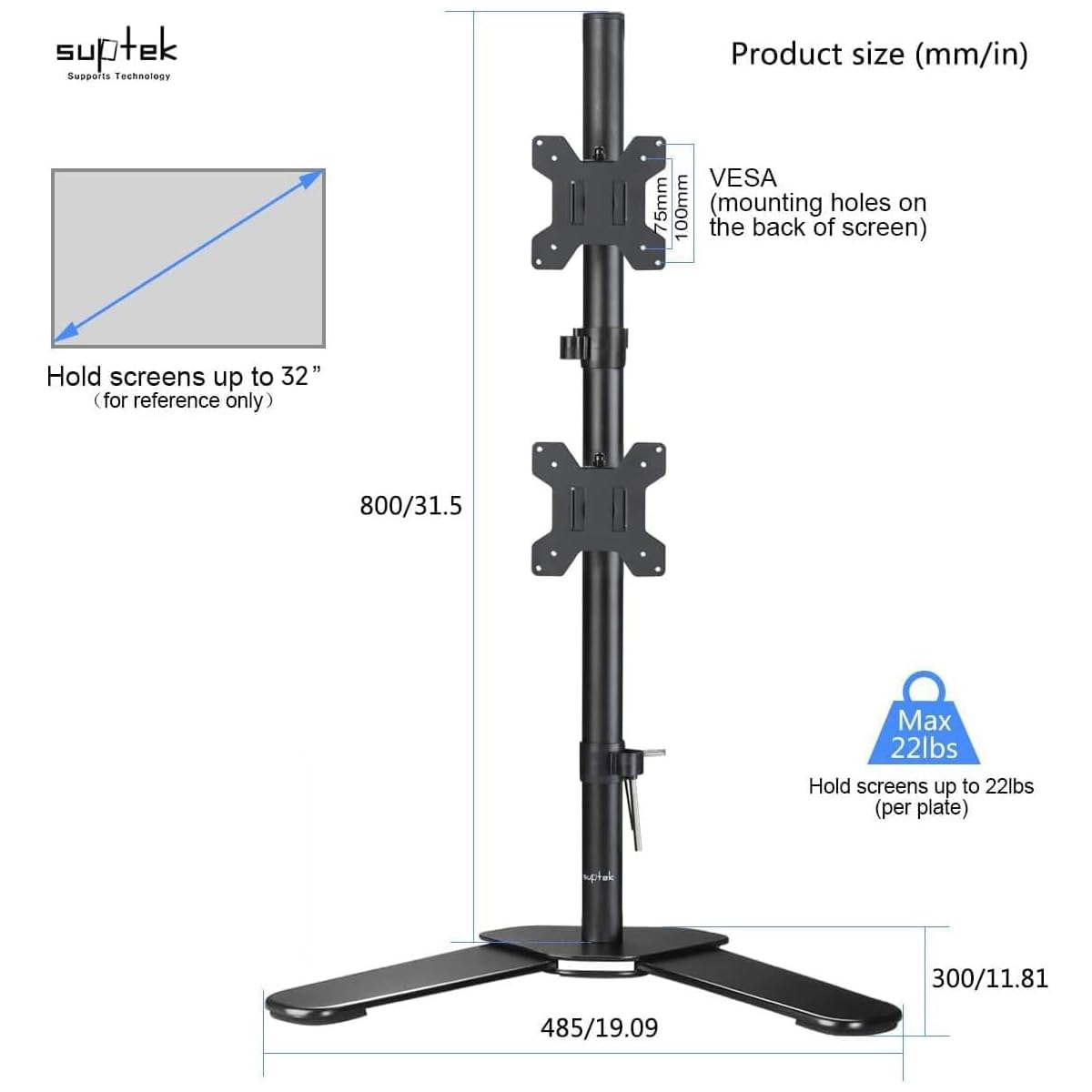 Suptek Single Monitor Mount, Adjustable Monitor Arm Desk Mount Stand for 1 / One Screen up to 32 inch Screen(MD9401)