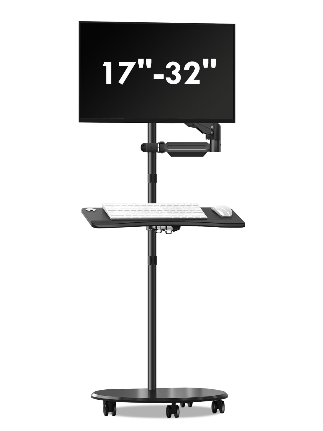 suptek Mobile Desk Workstation with Monitor Mount for up to 32" Screen, Rolling Computer Cart on Wheels,Full Keyboard Tray, CPU Holder