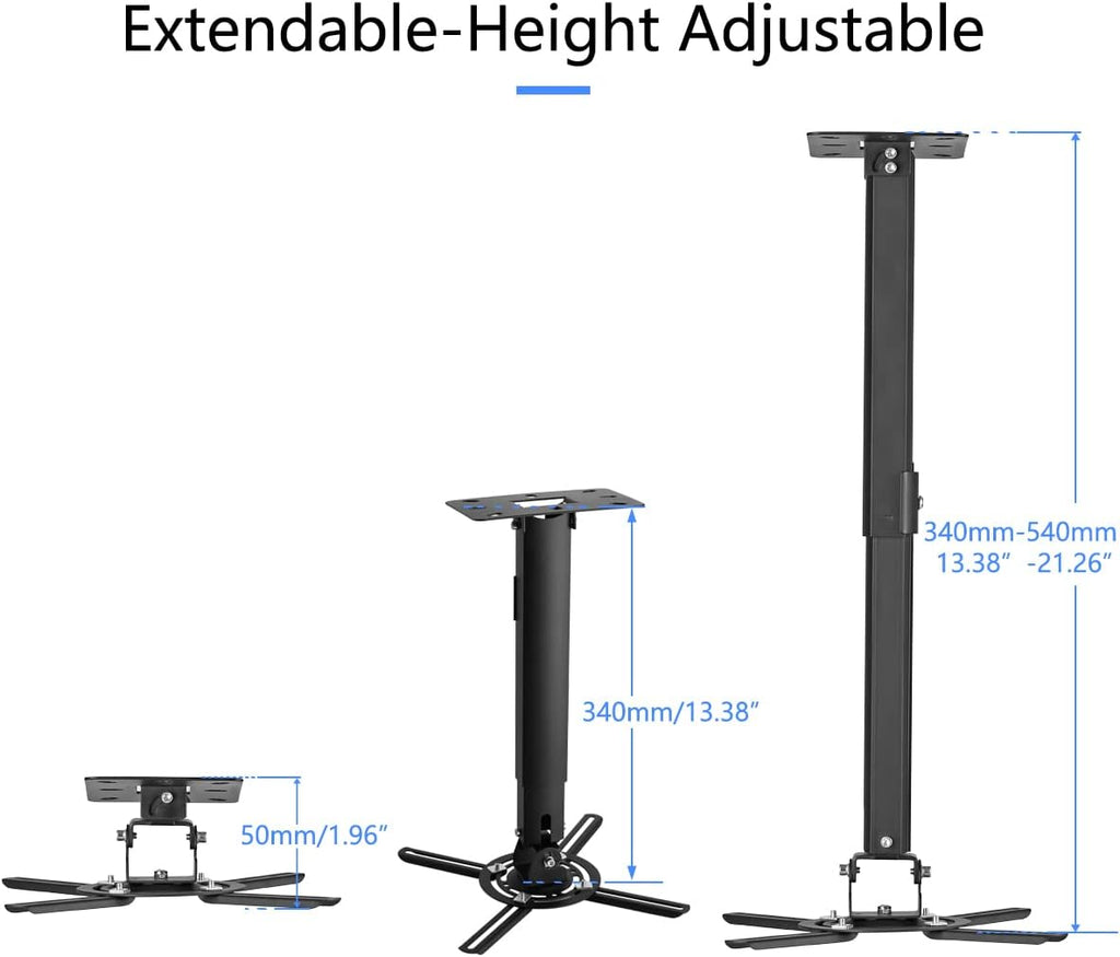 suptek Projector Ceiling Mount Bracket Fits Flat or Sloped Ceiling Height Adjustable with Extendable Length 30.7-49.21inch,for LCD/DLP Projectors,Black (PR05LB)