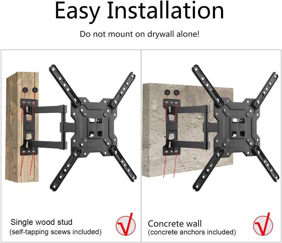 Suptek TV Wall Mount Swivel and Tilt Full Motion for Most 23 to 60 inch TV Mount up to 66lbs max VESA 400x400mm (A1+)