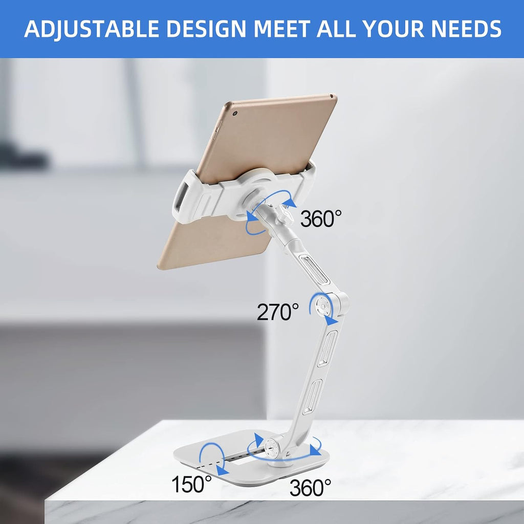 Aluminum phone/Tablet Stand,Adjustable&Foldable Tablet Holder- Desktop Stand Compatible with iPad,Air mini 2 3 4,Samsung and More 4.7-11 inch Tablets.Applicable for Home,Office.YFD208W White