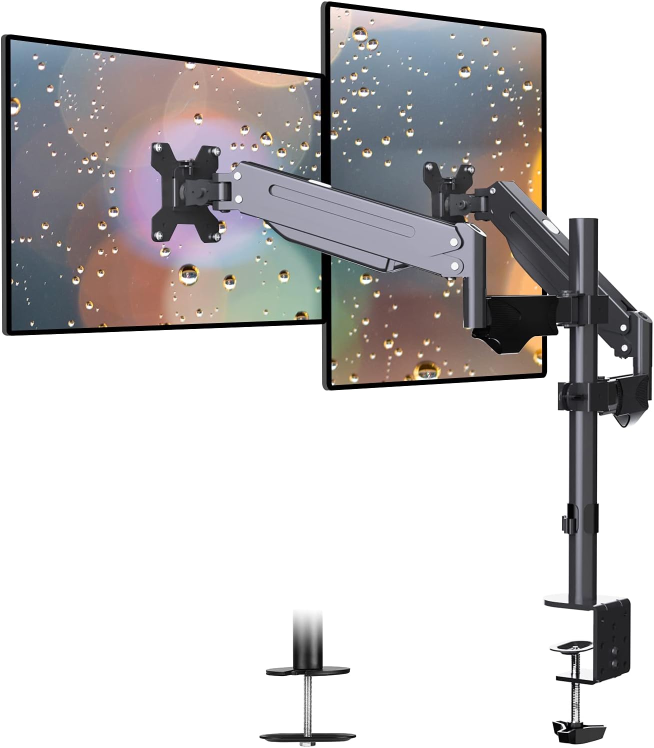 Suptek Dual Monitor Mount Stand-Height Adjustable Gas Spring Monitor Arm Desk Mount Vesa Bracket with C Clamp,Grommet Base for 2 Computer Screens 17 to 27 inches up to 13.2lbs(MD8422)