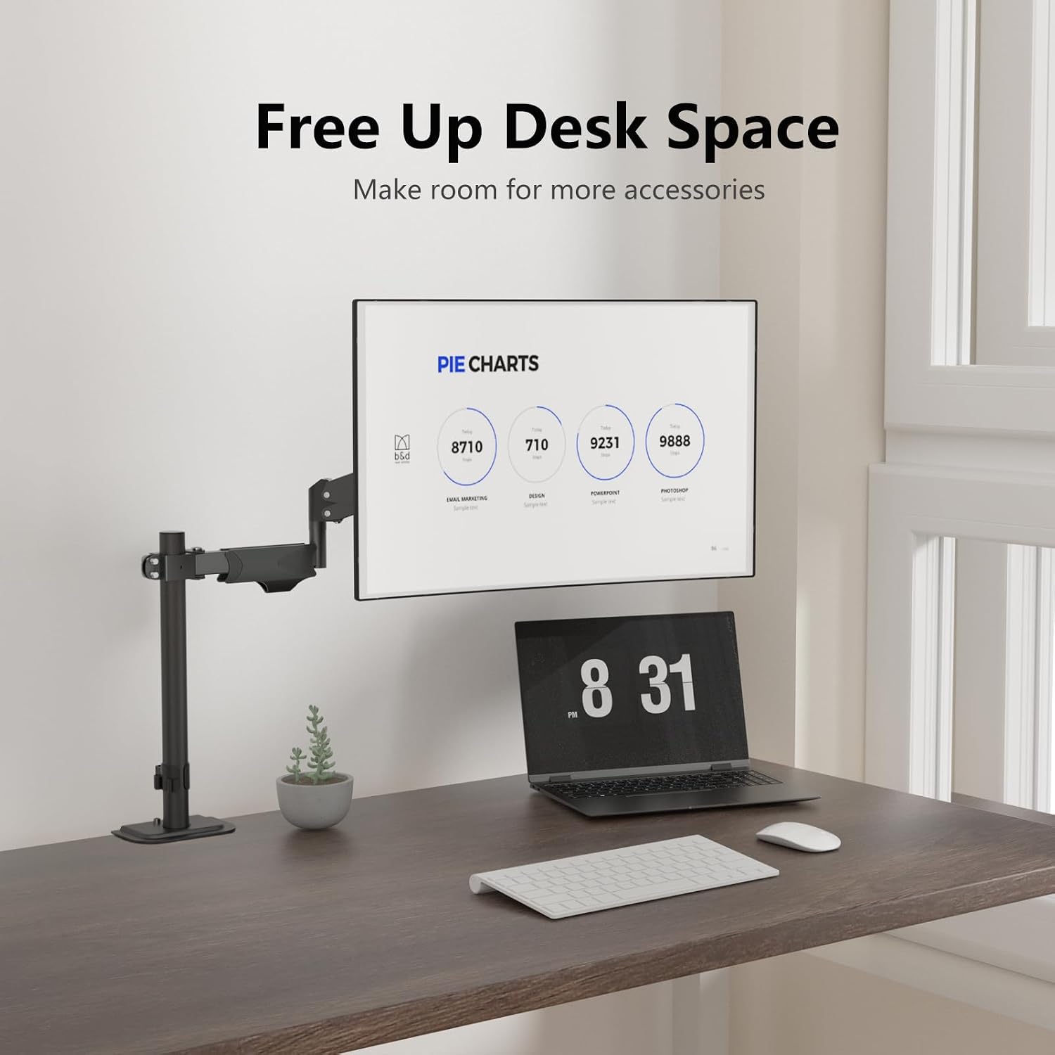 suptek Single Monitor Arm for Desk Mount Stand,Adjustable Monitor Arm for 17 to 32 inch Screen, Support Weight up to 22lbs, Mounting Holes 75x75mm to 100x100mm,Pneumatic Pole Mount Arm Black