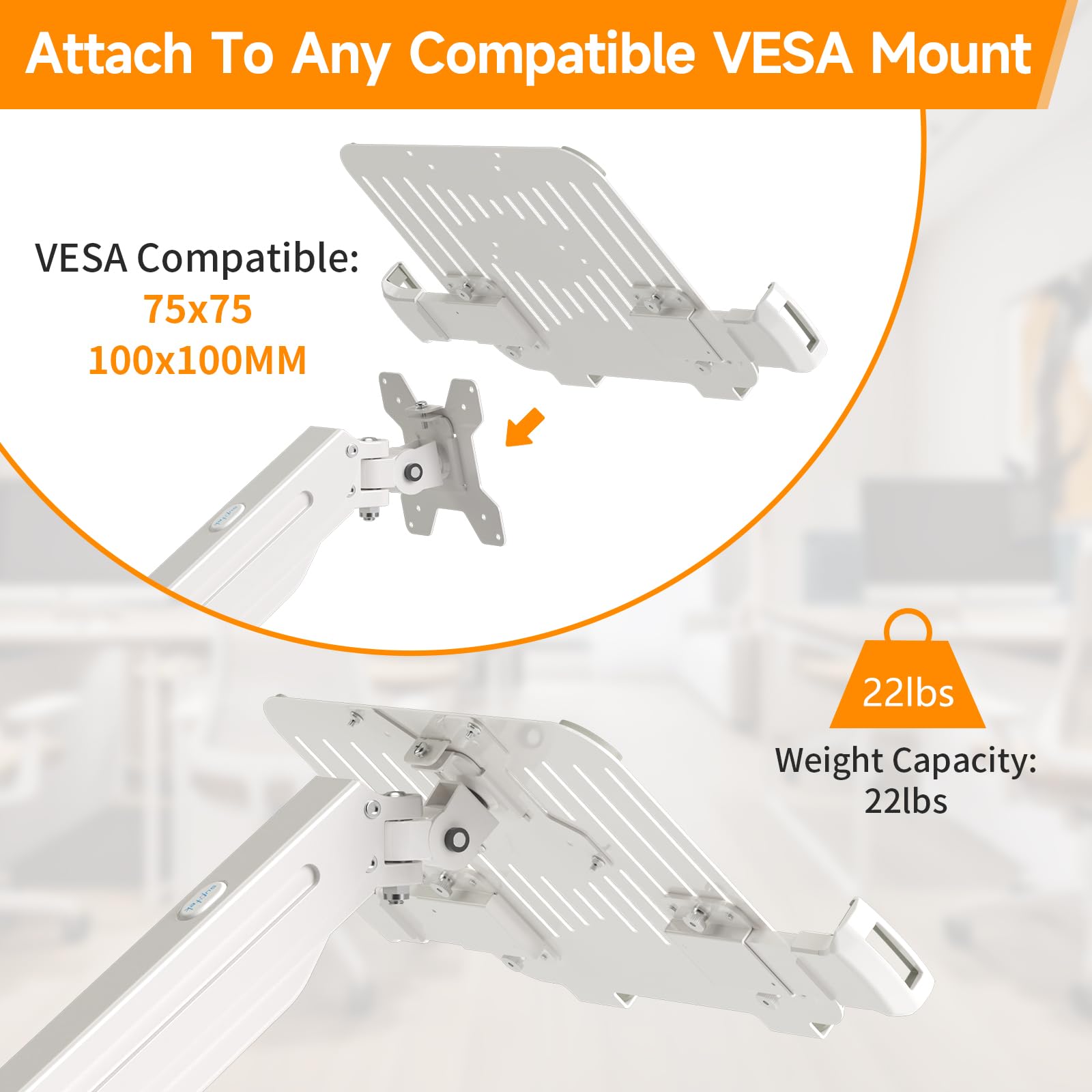 suptek Adjustable 13 to 18 inch Laptop VESA Arm Mount Tray for Monitor Arms and Stands (Tray Only),Fits 75x75/ 100x100 mm VESA Mount Holes,and Supports Weight up to 10lbs,Black(TP007)