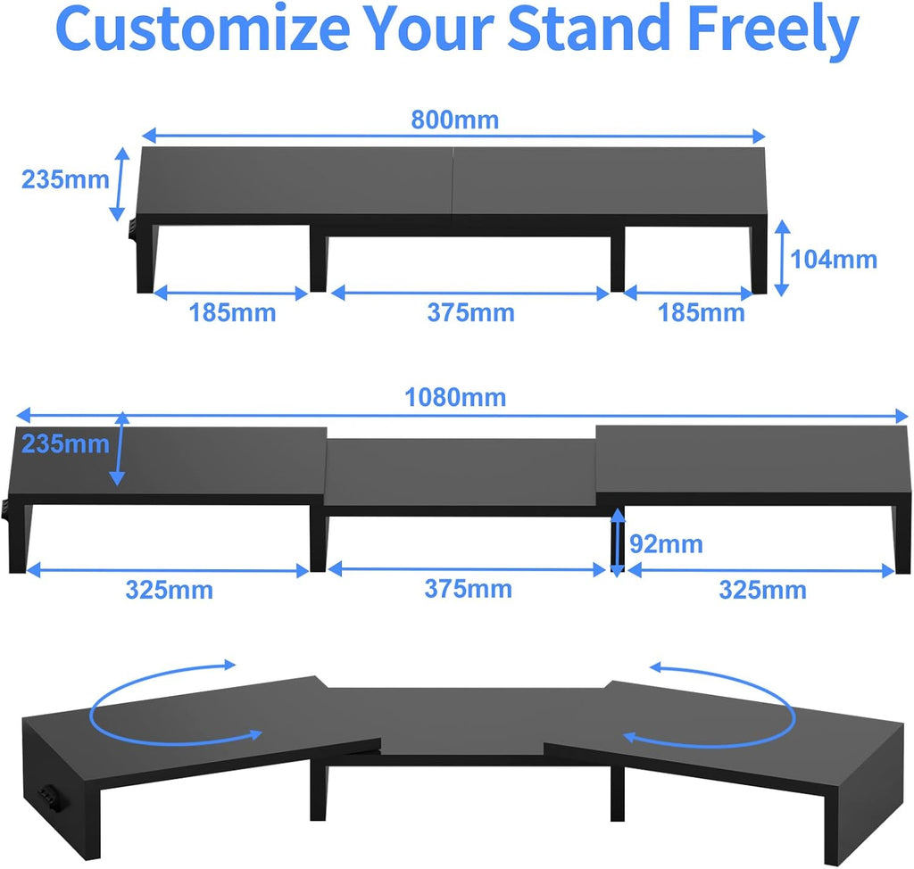 Pholiten Monitor Stand Riser with Adjustable Length and Swivel Angles | Extra Long Multifunctional Stand up to 48.2" Fit Computer Laptop Printer Max 44 lbs