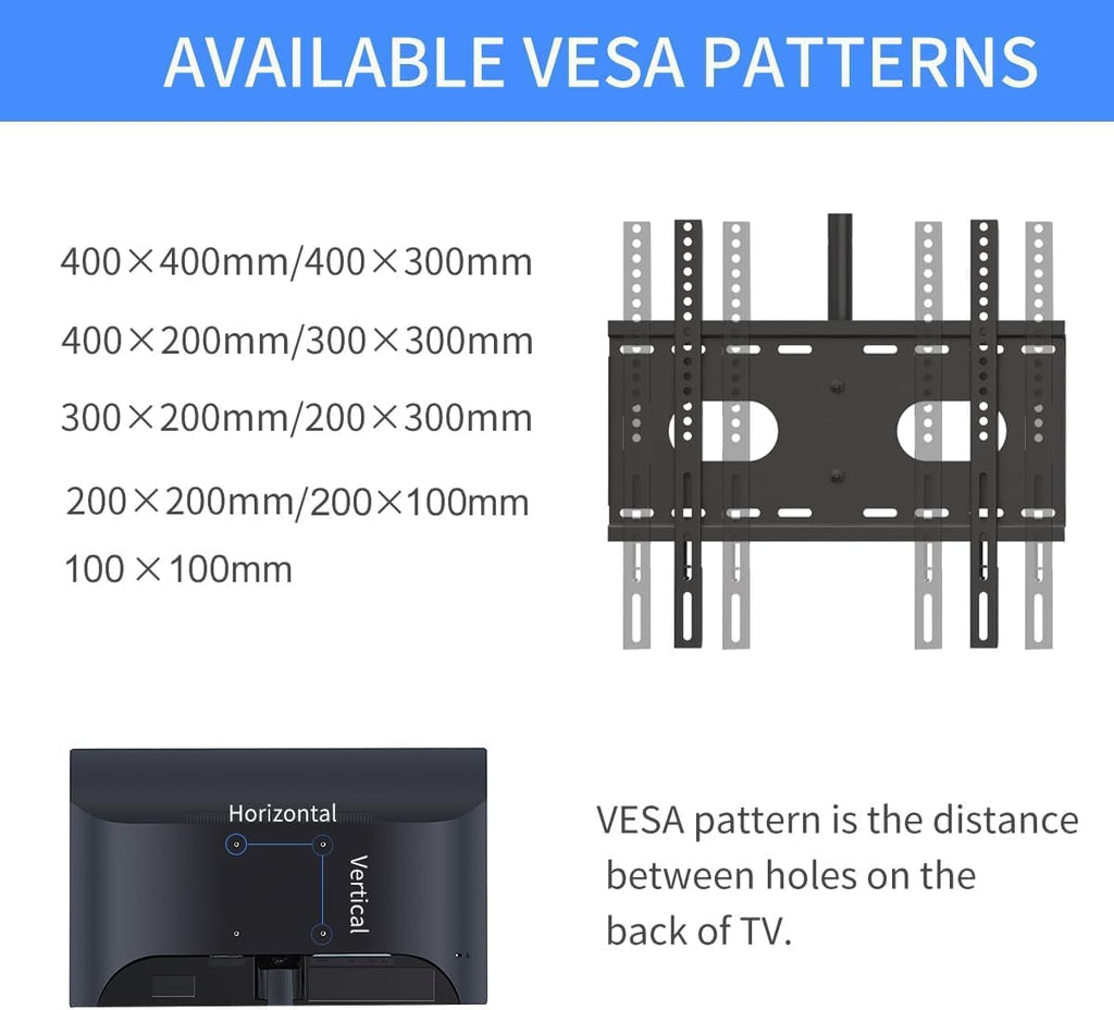 Suptek Ceiling TV Mount Fits Most 26-65 inch LCD LED Plasma Panel Display with Max VESA 400x400mm Loaded up to 45kg/100lbs Height Adjustable MC4602