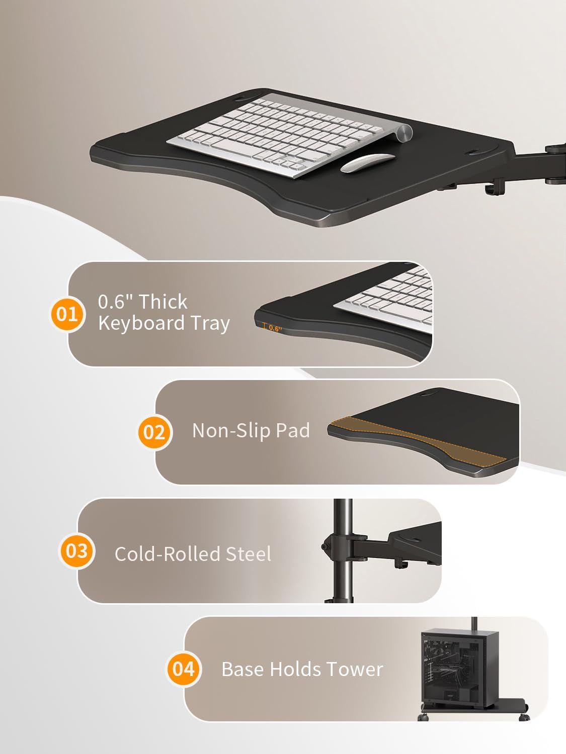 suptek Mobile Desk Workstation with Monitor Mount for up to 32" Screen, Rolling Computer Cart on Wheels,Full Keyboard Tray, CPU Holder