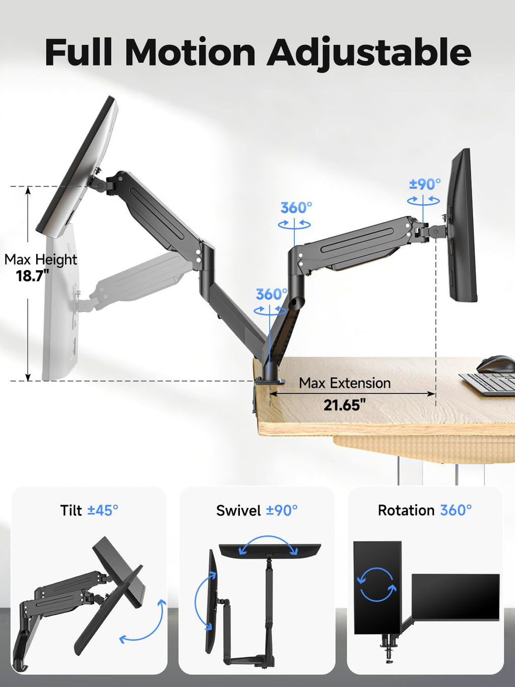 suptek Triple Monitor Mount for Most 17 to 32 inch Screens,Gas Springs Adjustment Triple Monitor Desk Mount Stand with Clamp & Grommet Kit,Black(MD8003)