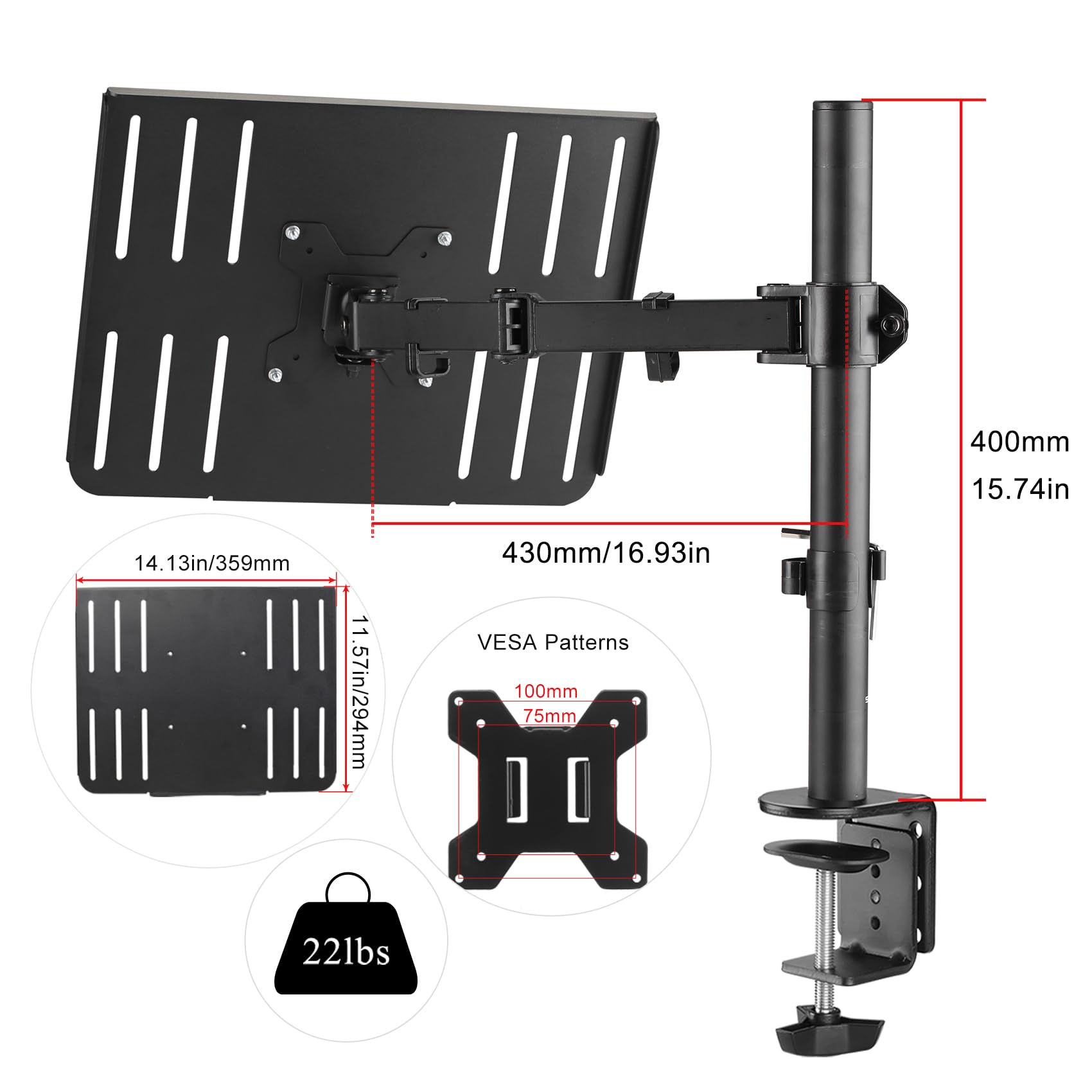 Suptek Monitor Laptop Mount Stand, 2 in 1 Function Dual Monitor Arms Desk Mount for 13"-18" Notebook and 17"-32" Monitor with Laptop Tray,Holds up to 22lbs