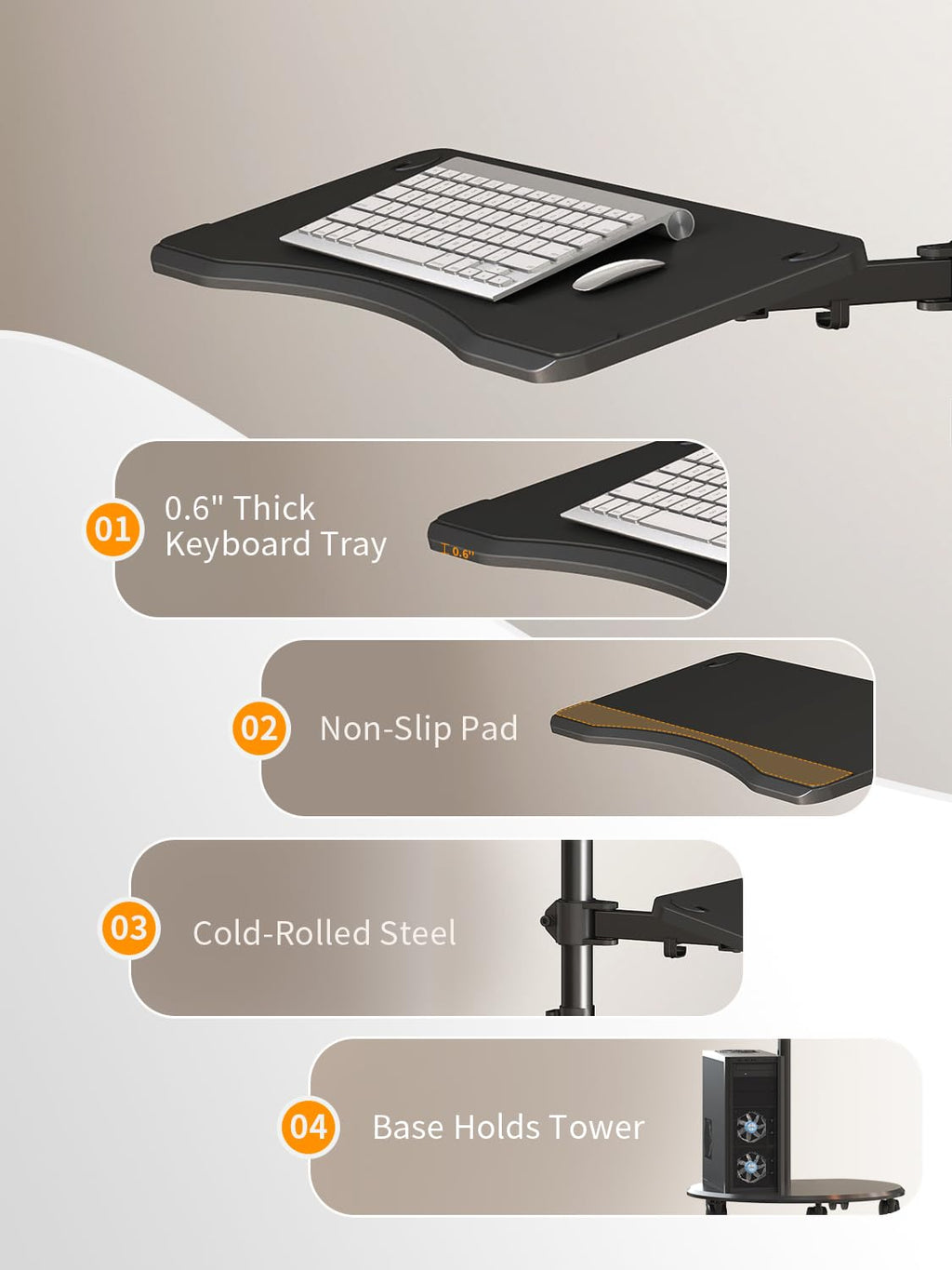 suptek Mobile Desk Workstation with Monitor Mount for up to 32" Screen, Rolling Computer Cart on Wheels,Full Keyboard Tray, CPU Holder