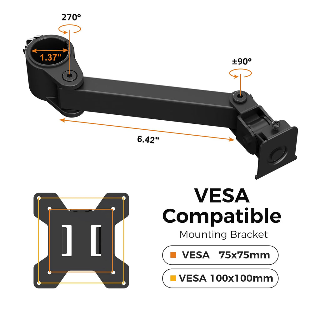 suptek Single Monitor Arm for Desk Mount Stand,Adjustable Monitor Arm for 17 to 32 inch Screen, Support Weight up to 22lbs, Mounting Holes 75x75mm to 100x100mm,Pneumatic Pole Mount Arm Black