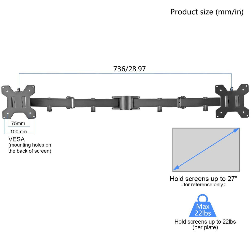 suptek Single Monitor Arm for Desk Mount Stand,Adjustable Monitor Arm for 17 to 32 inch Screen, Support Weight up to 22lbs, Mounting Holes 75x75mm to 100x100mm,Pneumatic Pole Mount Arm Black