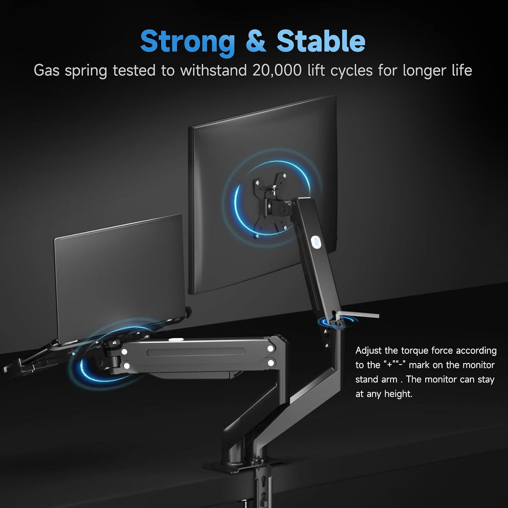 Suptek Monitor Laptop Mount Stand, 2 in 1 Function Dual Monitor Arms Desk Mount for 13"-18" Notebook and 17"-32" Monitor with Laptop Tray,Holds up to 22lbs