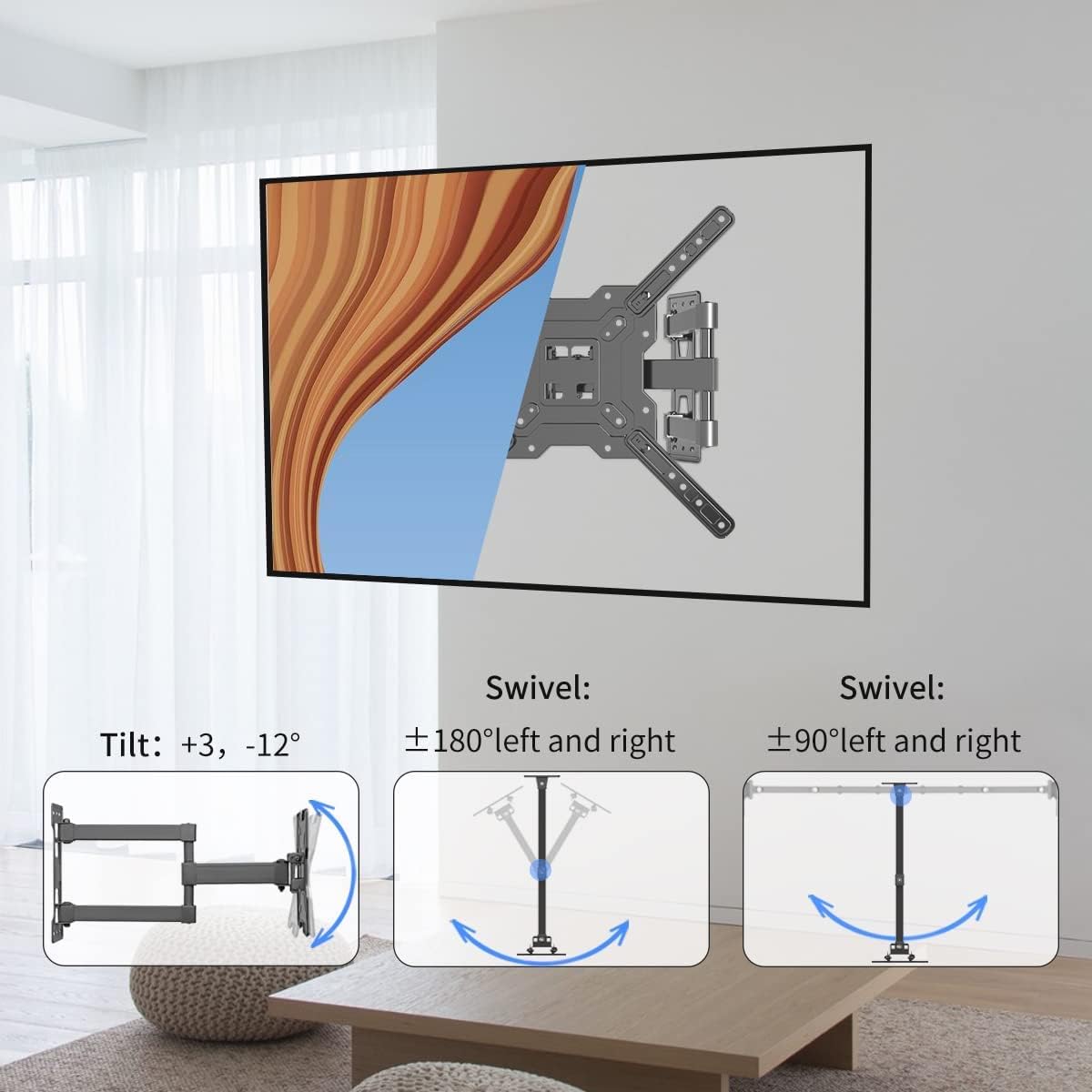 Suptek TV Wall Mount Swivel and Tilt Full Motion for Most 23 to 60 inch TV Mount up to 66lbs max VESA 400x400mm (A1+)