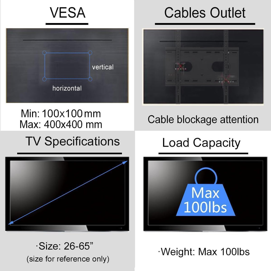 Suptek Ceiling TV Mount Fits Most 26-65 inch LCD LED Plasma Panel Display with Max VESA 400x400mm Loaded up to 45kg/100lbs Height Adjustable MC4602