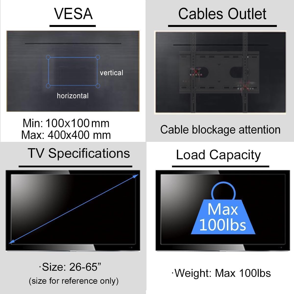 Suptek Ceiling TV Mount Fits Most 26-65 inch LCD LED Plasma Panel Display with Max VESA 400x400mm Loaded up to 45kg/100lbs Height Adjustable MC4602