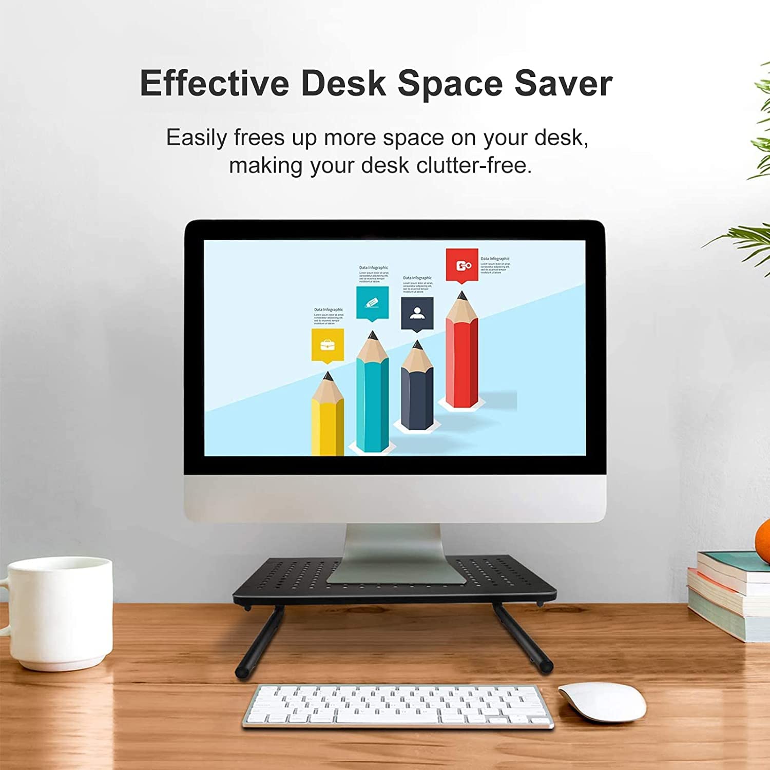suptek Double-Deck Desk Monitor Stand Riser for Computer,Laptop,Printer, Notebook and All Flat Screen Display with Vented Metal Platform and 4 Inches Height Underneath Storage (MST002)