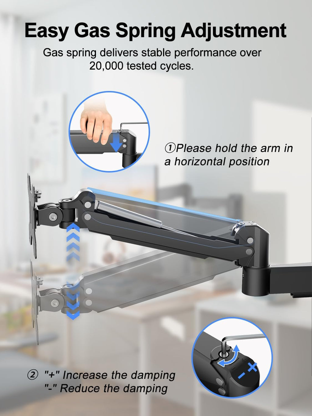 suptek Single Monitor Wall Mount for 17 to 32 Inch Screens, Gas Spring Monitor Arm Wall Mount Holds Up to 11KG/24lbs, Full Motion Adjustable,VESA Mount 75x75/100x100mm(WMX2)