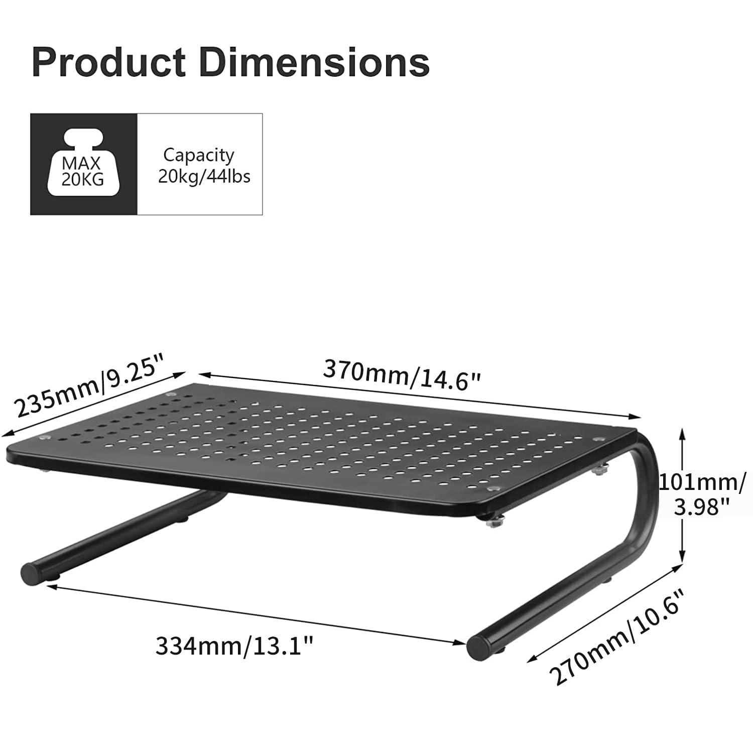 suptek Double-Deck Desk Monitor Stand Riser for Computer,Laptop,Printer, Notebook and All Flat Screen Display with Vented Metal Platform and 4 Inches Height Underneath Storage (MST002)