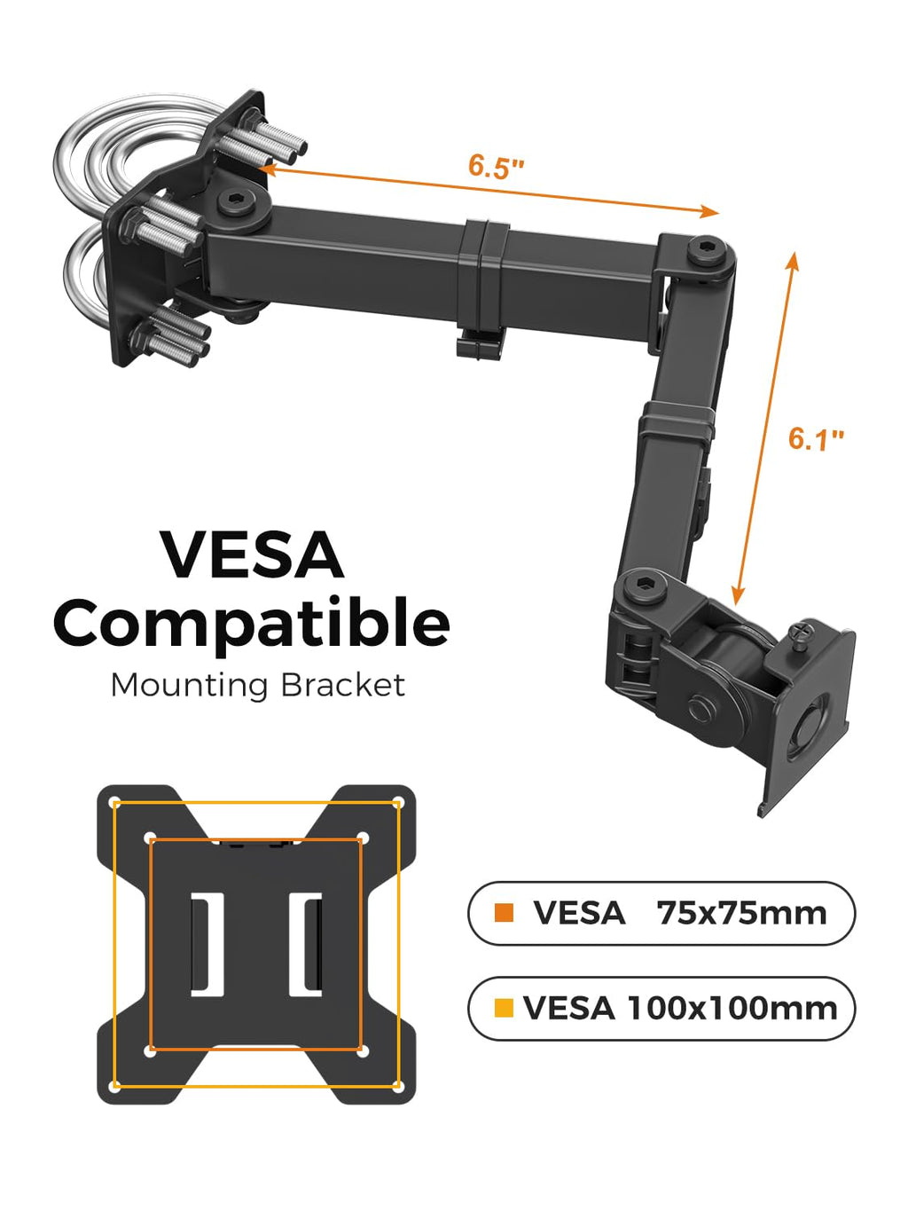 suptek Single Monitor Arm for Desk Mount Stand,Adjustable Monitor Arm for 17 to 32 inch Screen, Support Weight up to 22lbs, Mounting Holes 75x75mm to 100x100mm,Pneumatic Pole Mount Arm Black