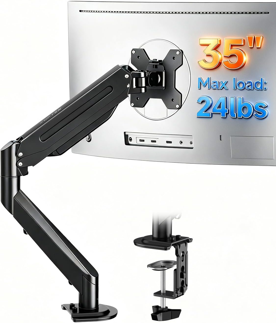 Suptek Single Monitor Arm Fully Adjustable for 17-34-35 Inch Screens | VESA Monitor Mount with Quick Install, Computer Monitor Stand for 32” Monitors, Desk Monitor Mount Holds 24lbs, VESA 75/100mm