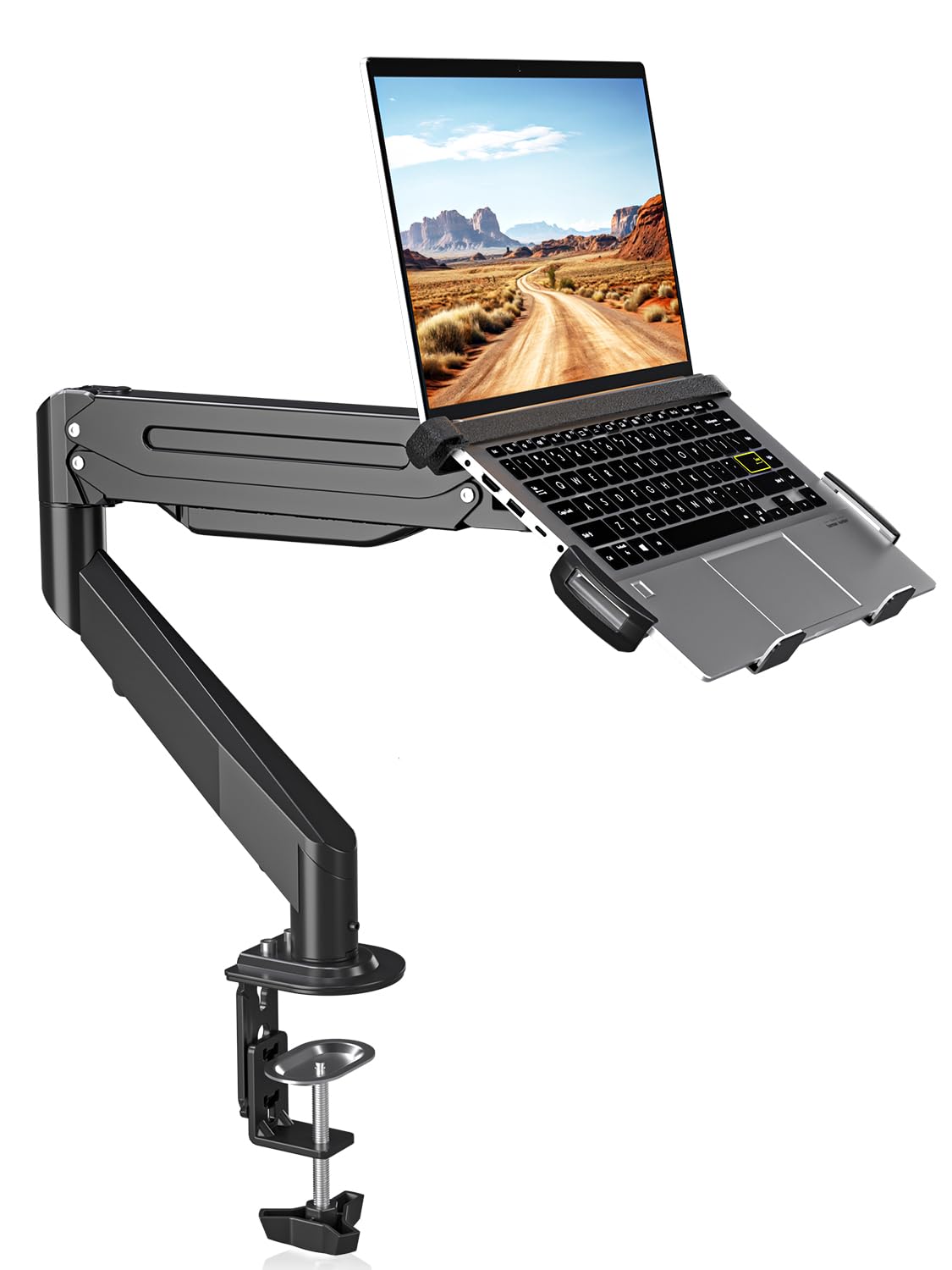 Suptek Monitor Laptop Mount Stand, 2 in 1 Function Dual Monitor Arms Desk Mount for 13"-18" Notebook and 17"-32" Monitor with Laptop Tray,Holds up to 22lbs