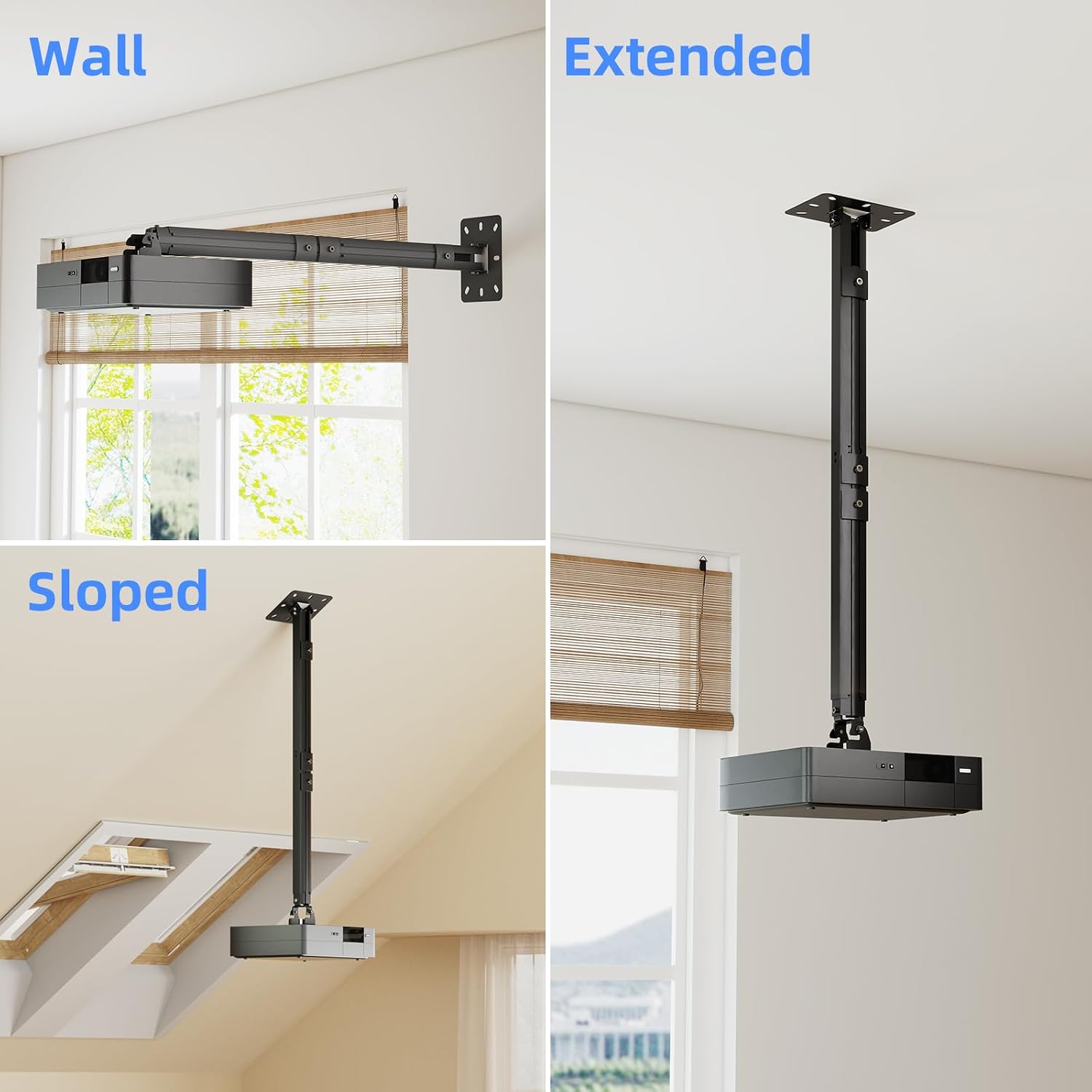 suptek Projector Ceiling Mount Bracket Fits Flat or Sloped Ceiling Height Adjustable with Extendable Length 30.7-49.21inch,for LCD/DLP Projectors,Black (PR05LB)