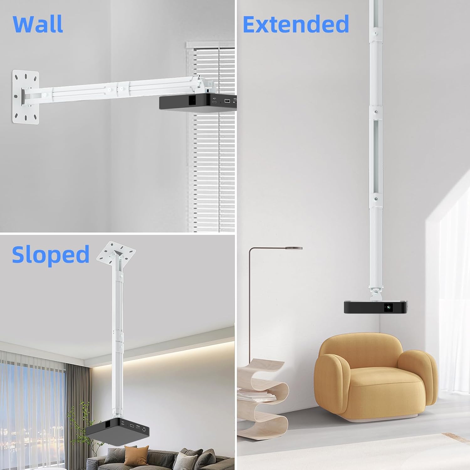 suptek Projector Ceiling Mount Bracket Fits Flat or Sloped Ceiling Height Adjustable with Extendable Length 30.7-49.21inch,for LCD/DLP Projectors,Black (PR05LB)