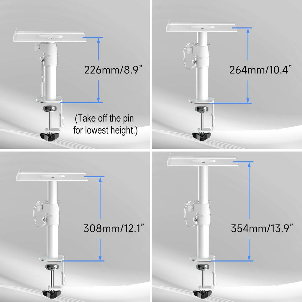 suptek Small Clamp-on Speaker Stand Desk Mount Set, Tilt, Swivel, 7.8 x 6.5 inch Trays, Universal Audio Holders for Computer and Bookshelf Speakers, Elevated Sound, 2 Pack, Black, SDM001SFX