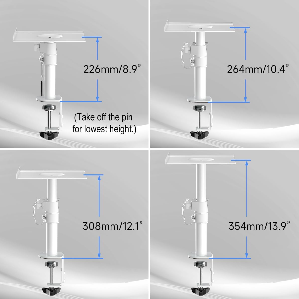 suptek Small Clamp-on Speaker Stand Desk Mount Set, Tilt, Swivel, 7.8 x 6.5 inch Trays, Universal Audio Holders for Computer and Bookshelf Speakers, Elevated Sound, 2 Pack, Black, SDM001SFX
