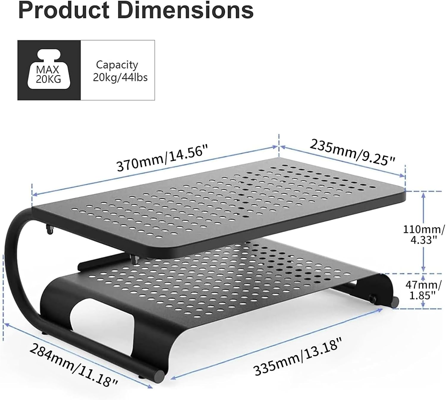 suptek Double-Deck Desk Monitor Stand Riser for Computer,Laptop,Printer, Notebook and All Flat Screen Display with Vented Metal Platform and 4 Inches Height Underneath Storage (MST002)