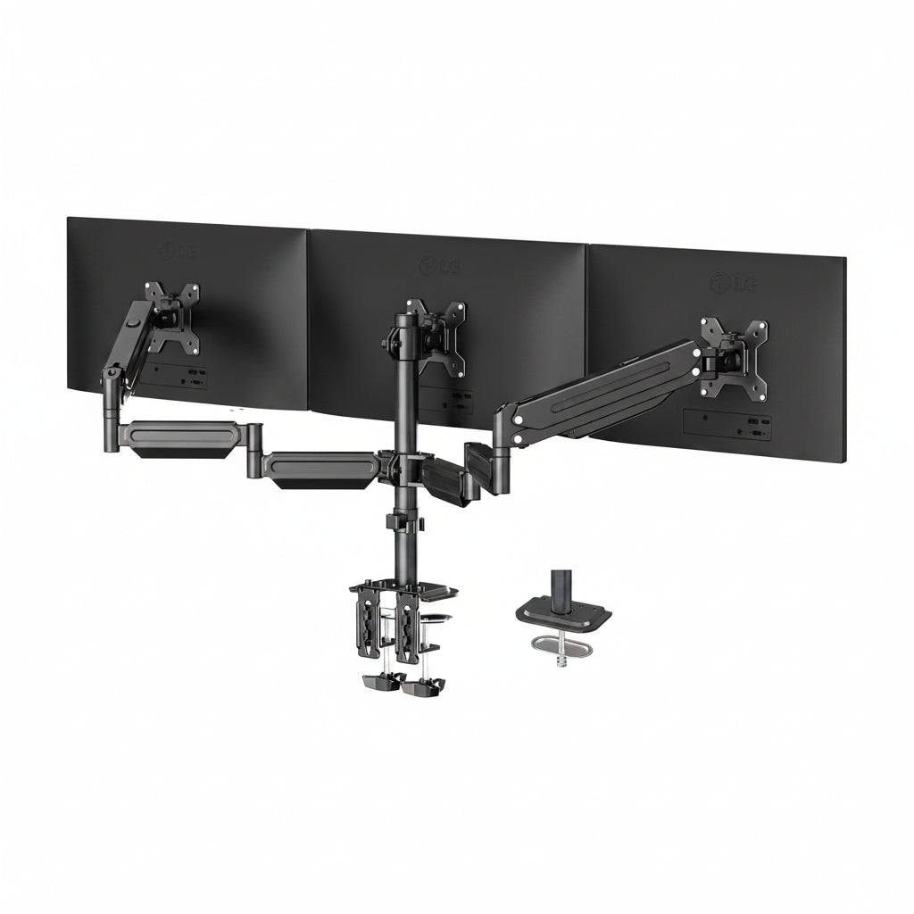 suptek Triple Monitor Mount for Most 17 to 32 inch Screens,Gas Springs Adjustment Triple Monitor Desk Mount Stand with Clamp & Grommet Kit,Black(MD8003)