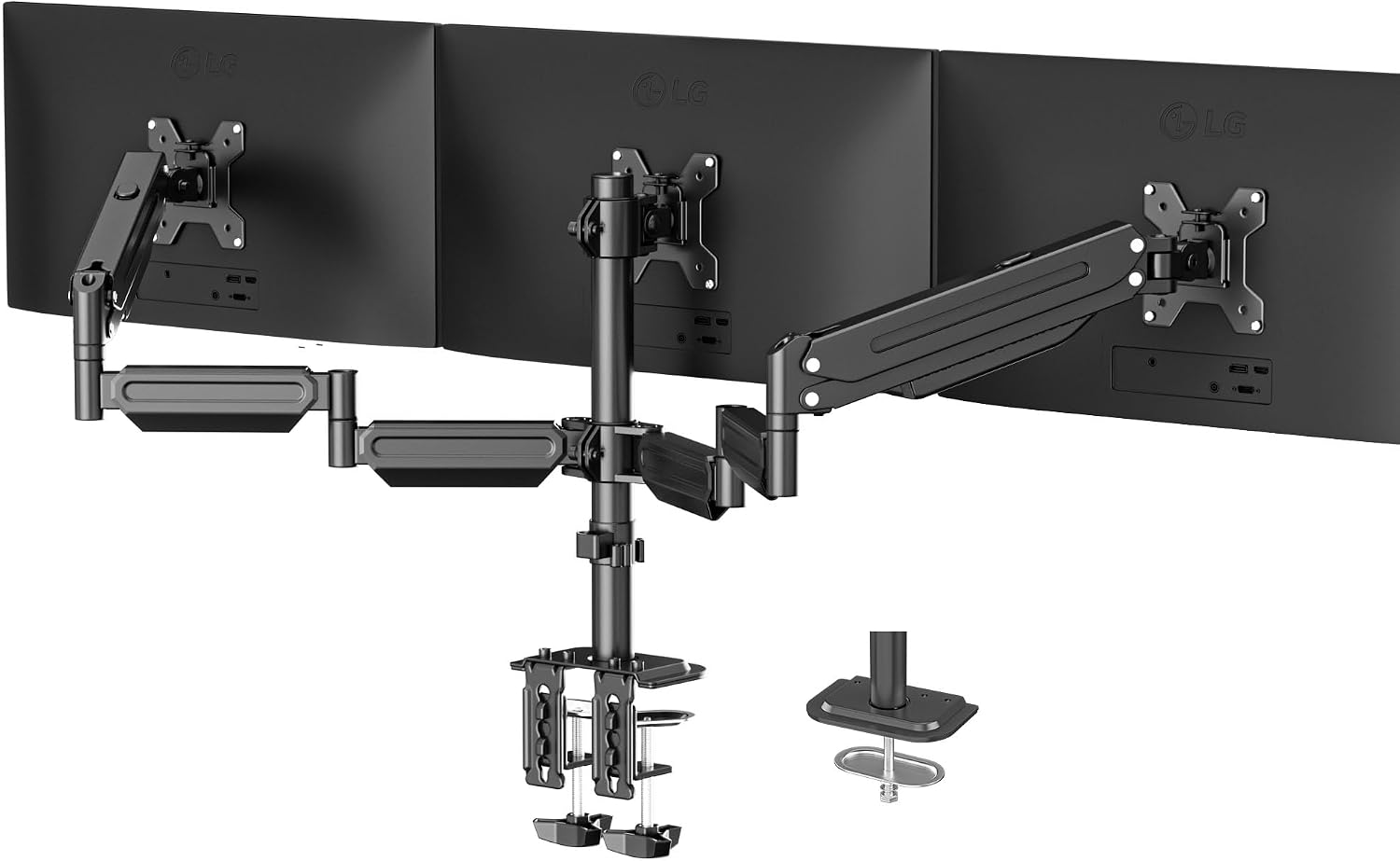 suptek Triple Monitor Mount for Most 17 to 32 inch Screens,Gas Springs Adjustment Triple Monitor Desk Mount Stand with Clamp & Grommet Kit,Black(MD8003)