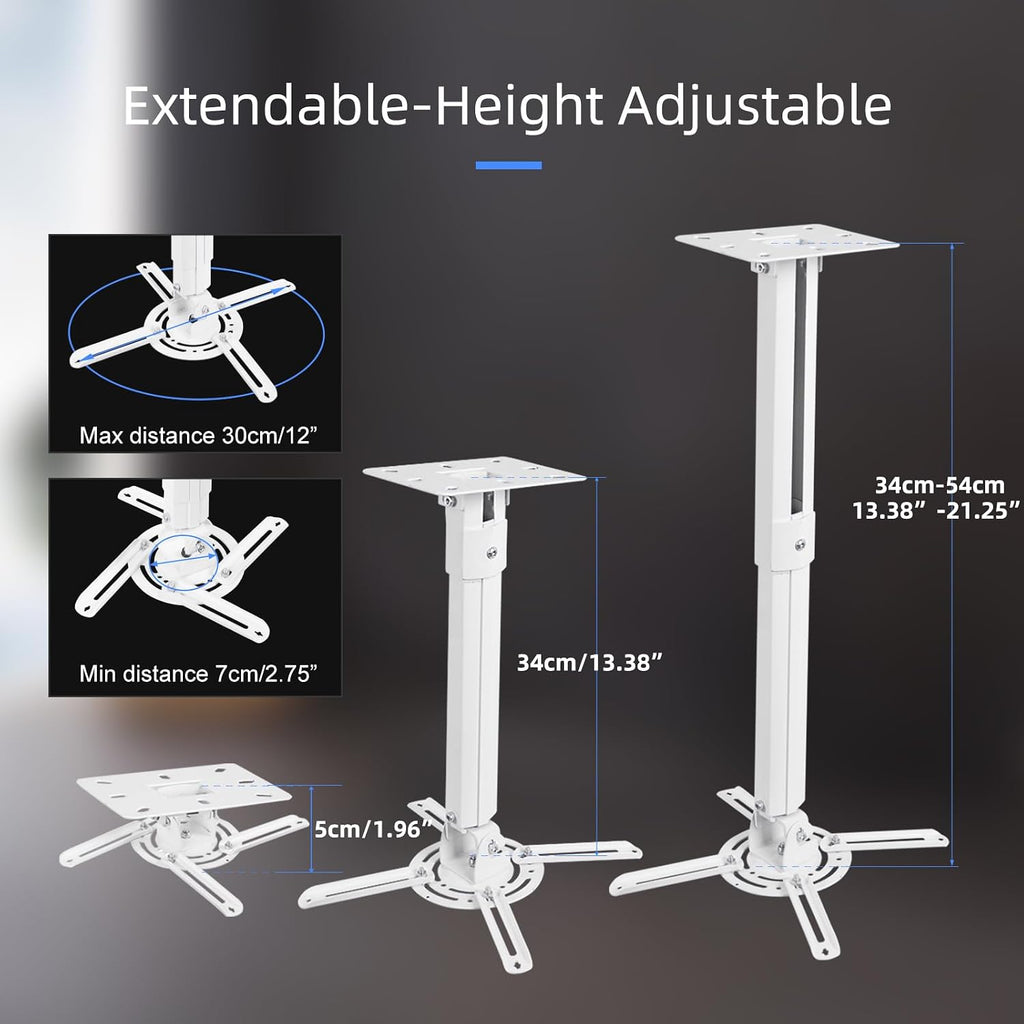 suptek Projector Ceiling Mount Bracket Fits Flat or Sloped Ceiling Height Adjustable with Extendable Length 30.7-49.21inch,for LCD/DLP Projectors,Black (PR05LB)